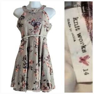 NWT Girls Knit works Metalic Pink Rose Halter Formal dress